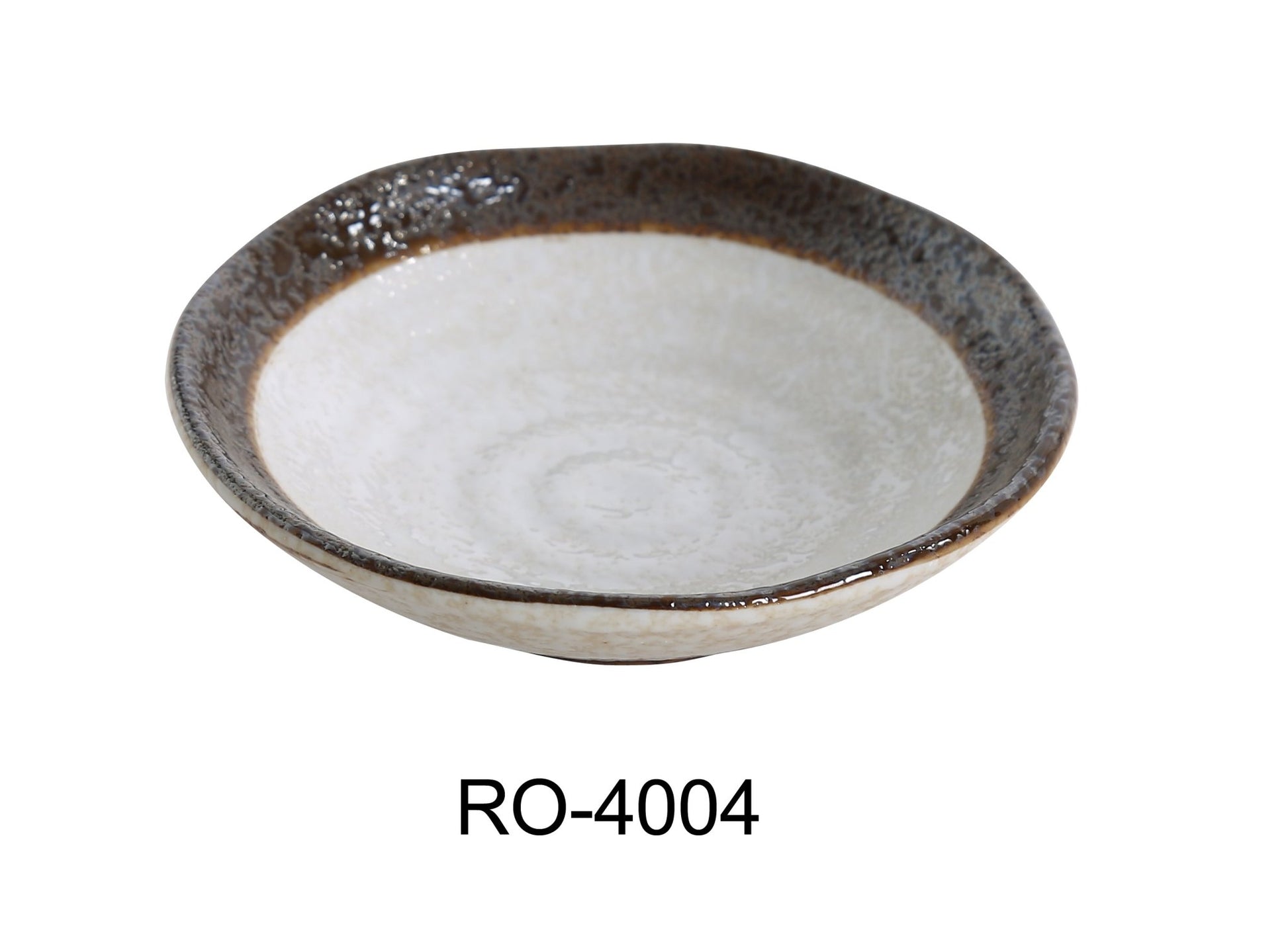 Yanco RO - 4004 ROCKEYE 4" Diameter Round Sauce Dish, 4 Oz, China, White & Brown, Pack of 36