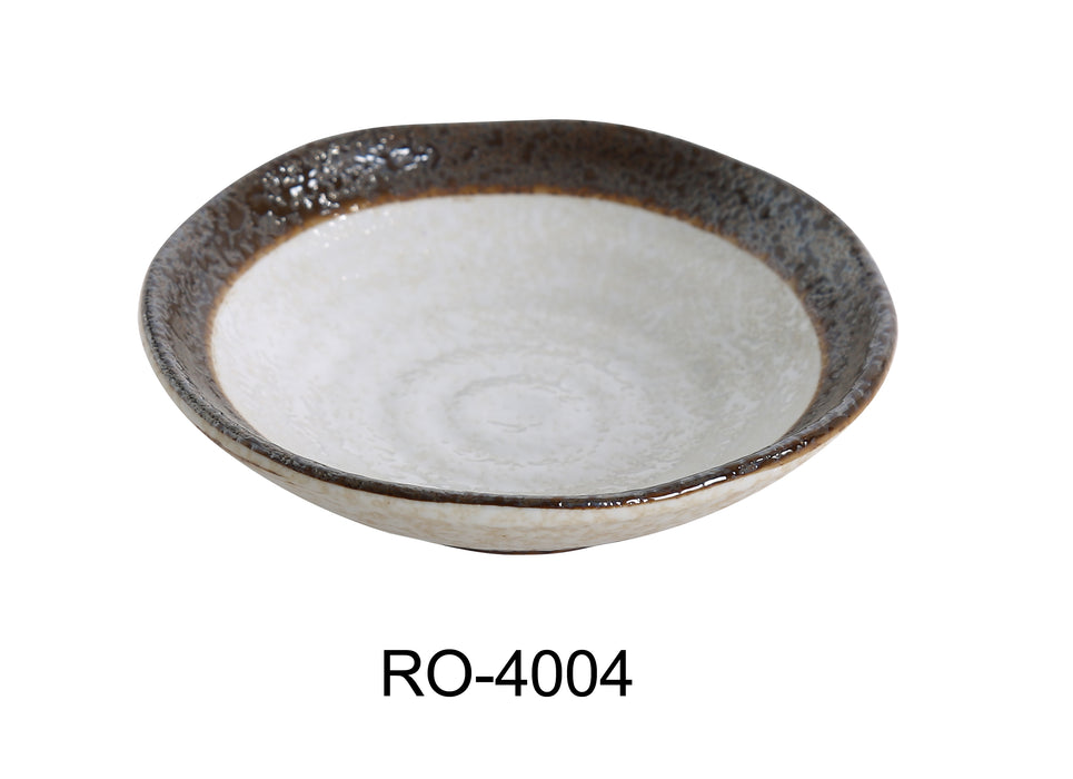 Yanco RO-4004 ROCKEYE 4" Diameter Round Sauce Dish, 4 Oz, China, White & Brown, Pack of 36