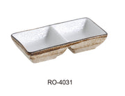 Yanco RO - 4031 ROCKEYE 5 1/2" x 3" Rectangular Double Divided Sauce Dish, 2 Oz Each, China, White & Brown, Pack of 36