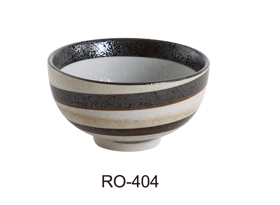 Yanco RO-404 ROCKEYE 4 3/8" Diameter Rice Bowl, 9 Oz, China, White & Brown, Pack of 36