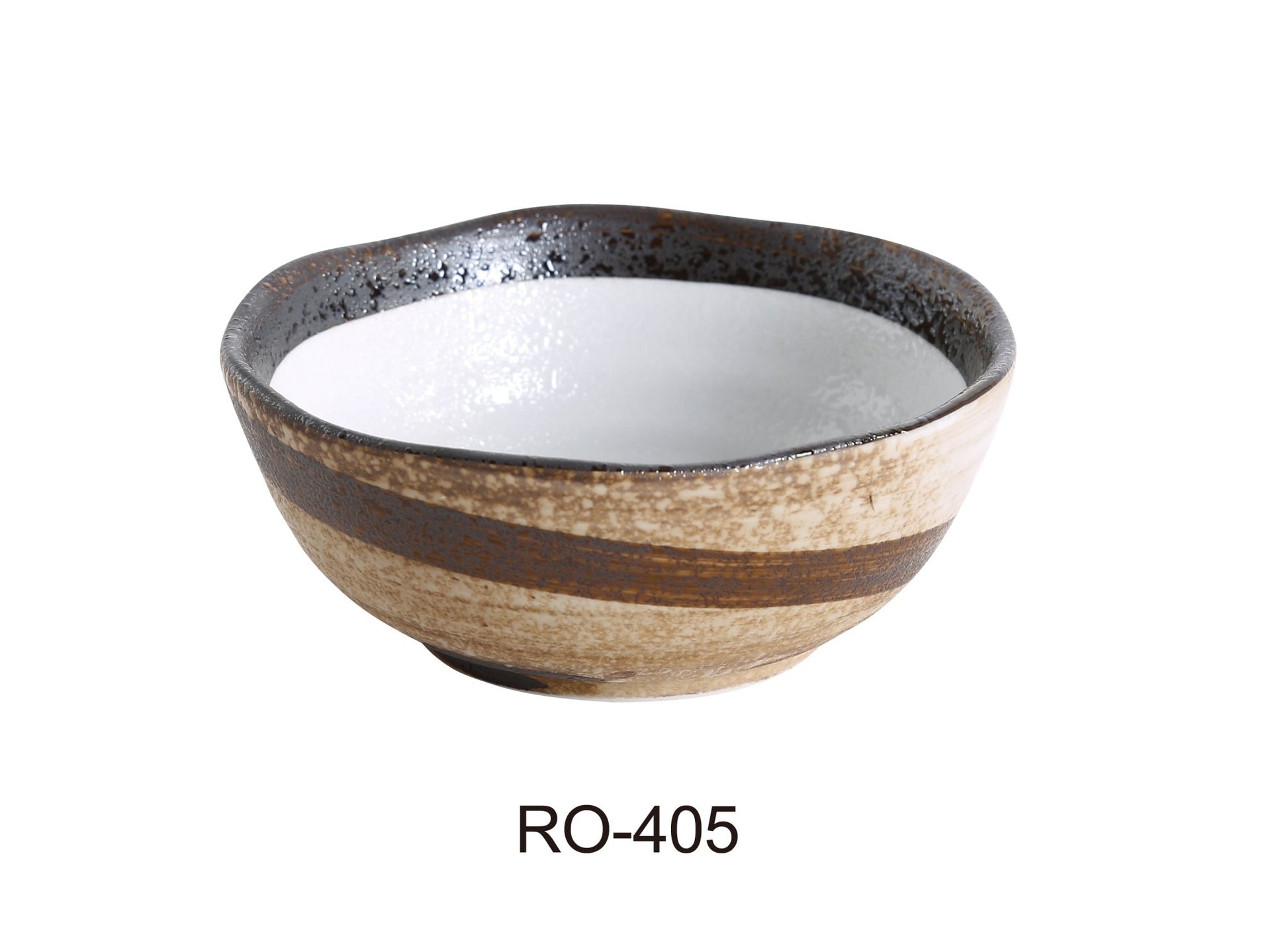 Yanco RO - 405 ROCKEYE 4 1/2" Diameter Miso Soup Bowl, 8 Oz, China, White & Brown, Pack of 36