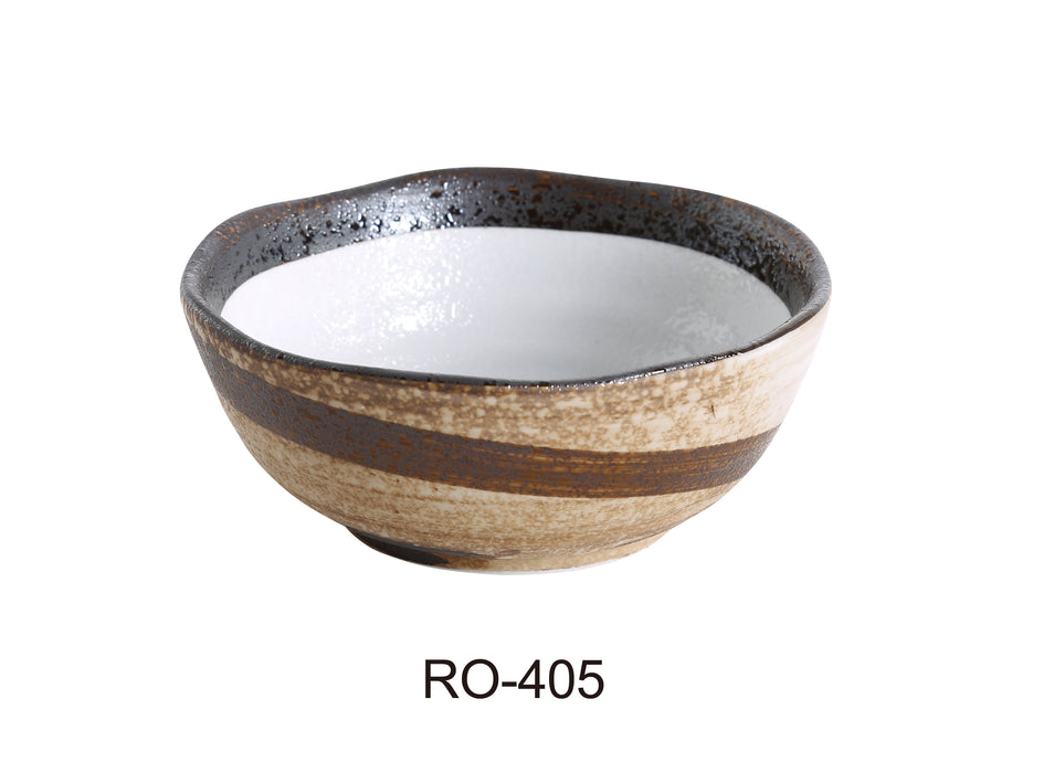 Yanco RO-405 ROCKEYE 4 1/2" Diameter Miso Soup Bowl, 8 Oz, China, White & Brown, Pack of 36