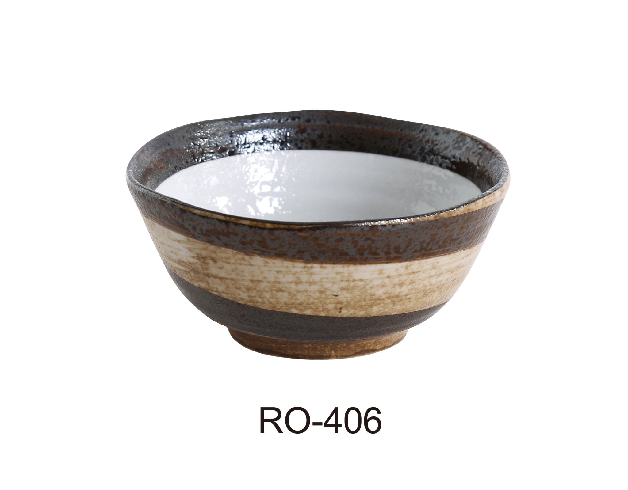 Yanco RO - 406 ROCKEYE 5 1/2" Diameter x 2" Soup/Salad Bowl, 14 Oz, China, White & Brown, Pack of 36