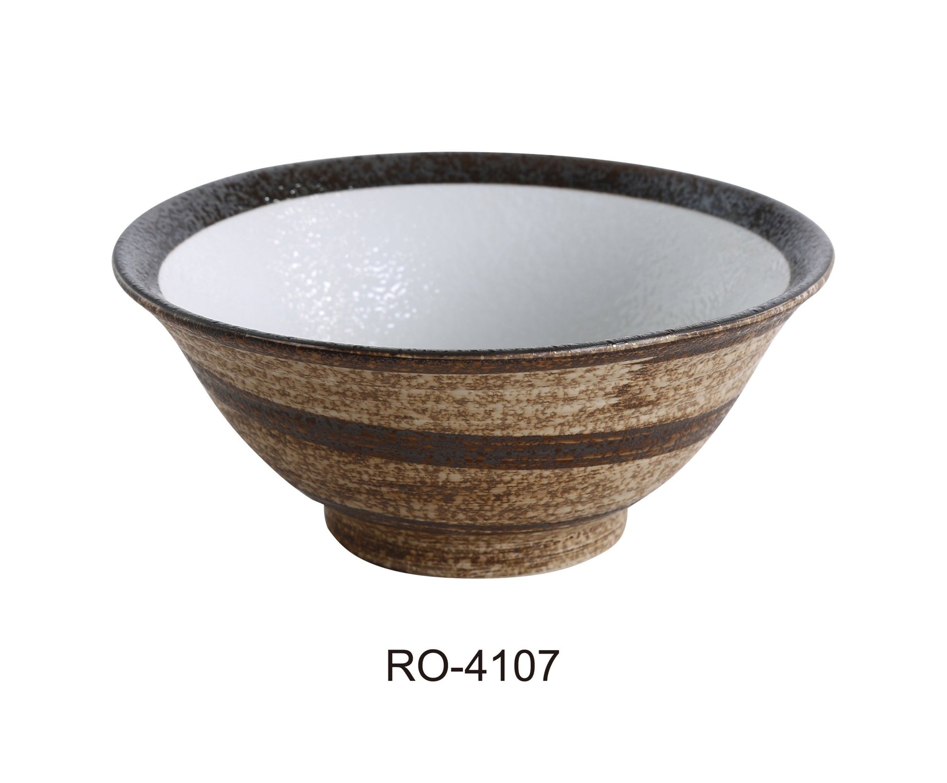 Yanco RO - 4107 ROCKEYE 7 1/2" x 3 1/2" Round Noodle Bowl, 26 Oz, China, White & Brown, Pack of 24