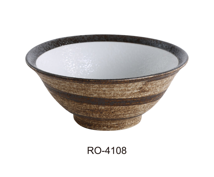 Yanco RO-4108 ROCKEYE 8 1/2" x 3 3/4" Round Noodle Bowl, 42 Oz, China, White & Brown, Pack of 12