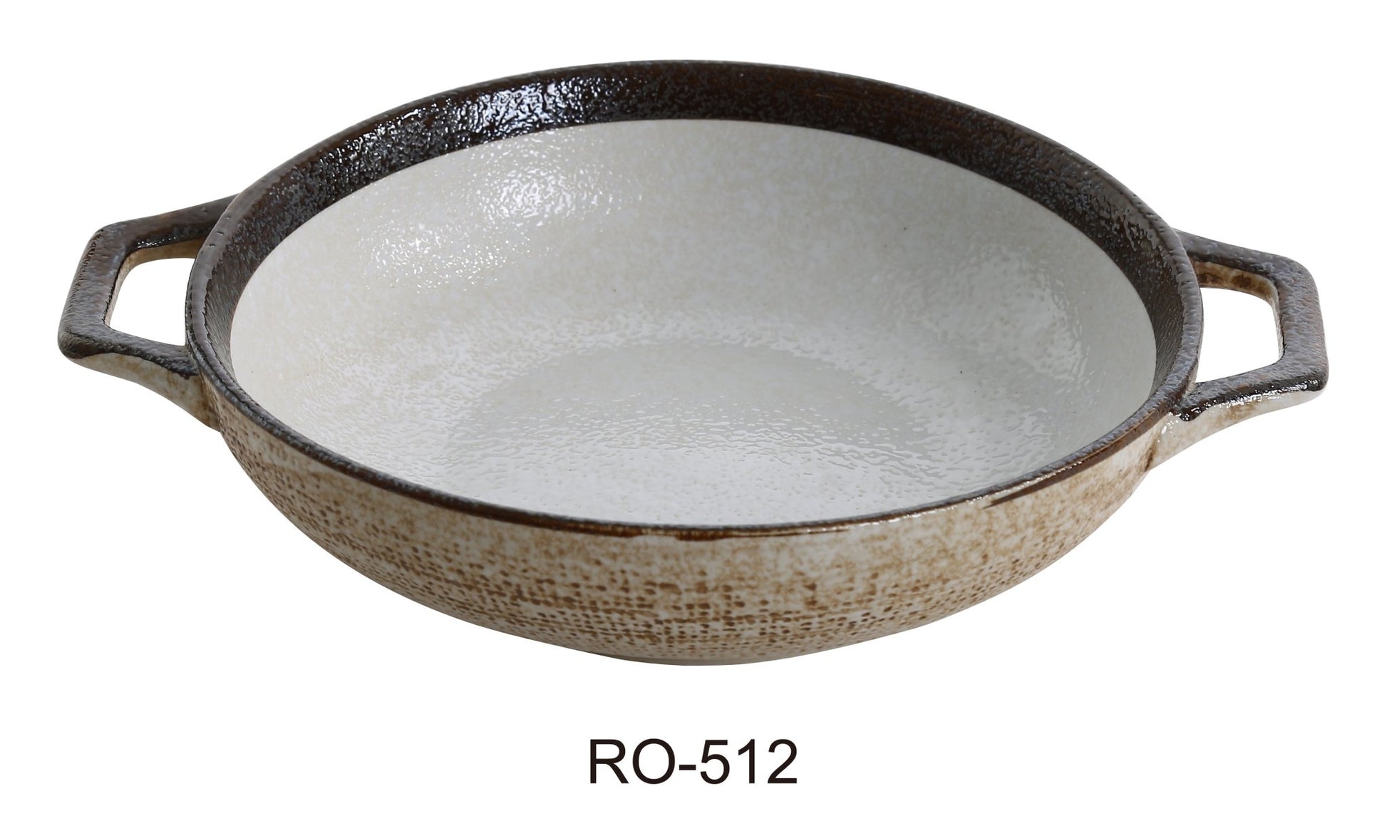 Yanco RO - 512 ROCKEYE 11 1/2" x 8 3/4" x 2 1/4" Round Bowl with Handle, 16 Oz, China, White & Brown, Pack of 12