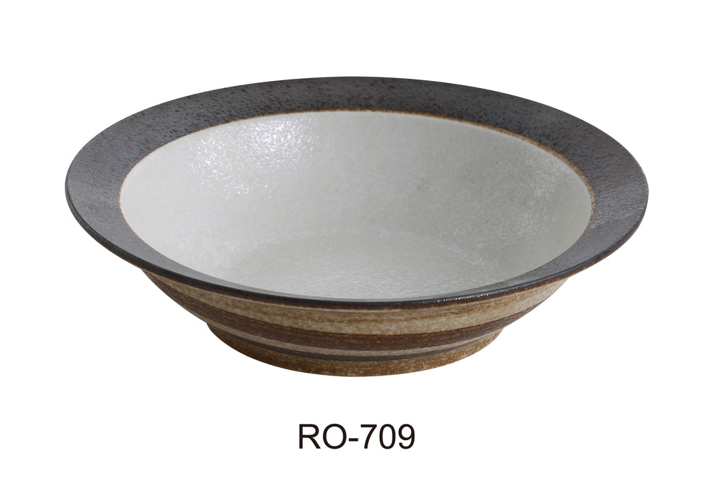 Yanco RO-709 ROCKEYE 9" Round Rim Bowl, 24 Oz, China, White & Brown, Pack of 12