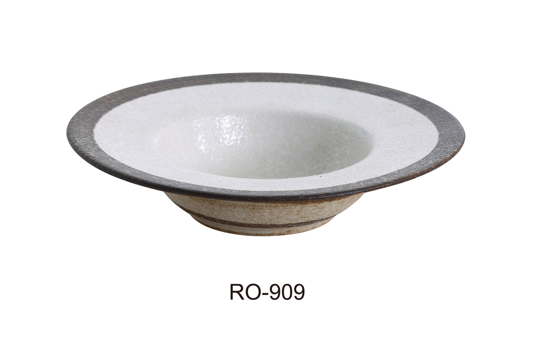 Yanco RO-909 ROCKEYE 9 1/4" Round Dessert/Soup Bowl, 10 Oz, China, White & Brown, Pack of 24