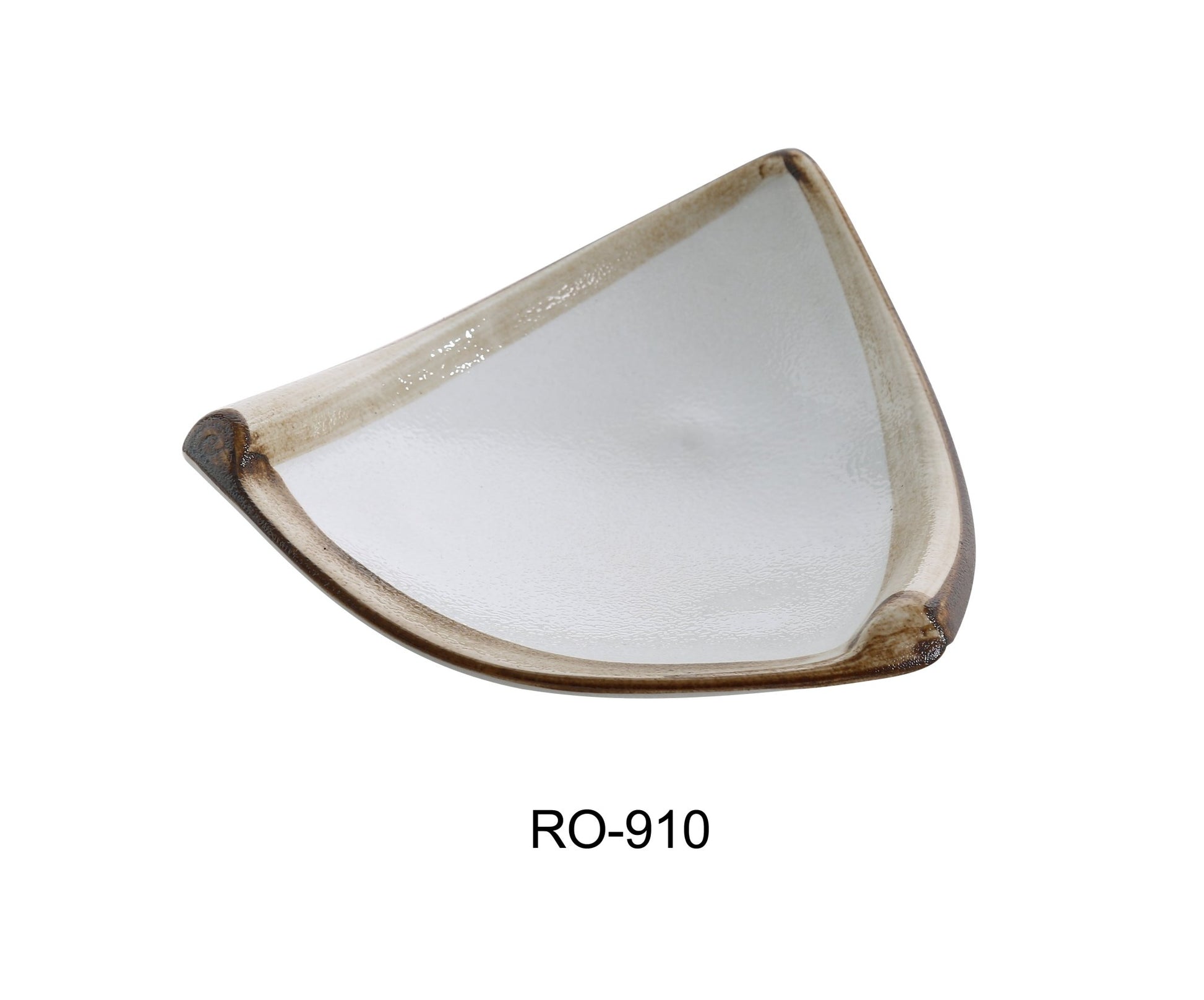 Yanco RO - 910 ROCKEYE 10" Triangle Deep Plate, 10 Oz, China, White & Brown, Pack of 24