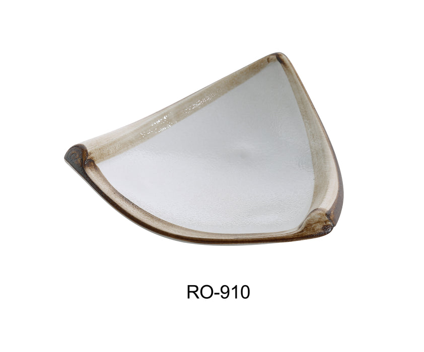 Yanco RO-910 ROCKEYE 10" Triangle Deep Plate, 10 Oz, China, White & Brown, Pack of 24