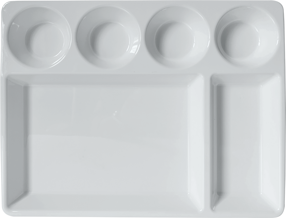 Melamine 6 compartment Rectangle Platter, 15 Inch.- White, Pack of 6