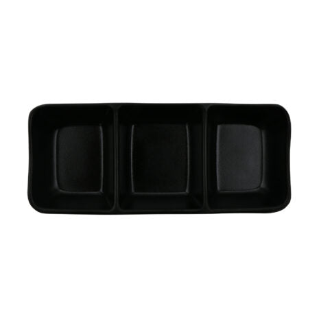 GET SD-7600-BK, 5.5 oz. Melamine, Black, 3-Compartment Rectangular Sauce/Appetizer Tray, (6 oz. rim-full), 7.75″ x 3.25″, 0.75″ Deep, Nara, Pack of 24
