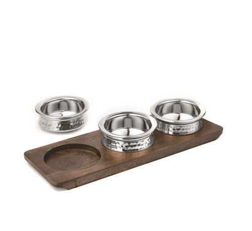Stainless Steel Hammered Handi Server with wooden underliner