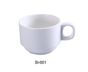 Yanco SI - 001 Siena 3 3/8" x 2 1/2" Coffee/Tea Cup, 7 Oz, China, Embossed Rim, White, Pack of 36