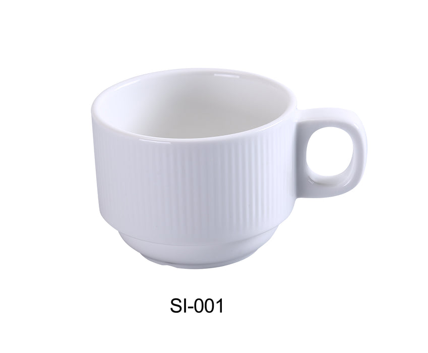 Yanco SI-001 Siena 3 3/8" x 2 1/2" Coffee/Tea Cup, 7 Oz, China, Embossed Rim, White, Pack of 36