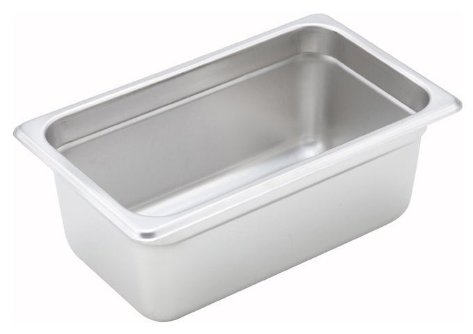 WINCO SPJH - 404 Stainless Steel 22 Gauge Anti - Jamming 1/4 Size Steam Pan - 4 inch Deep