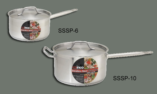 Winco SSSP-10 Sauce Pan with Cover & Helper Handle- 10 Qt.
