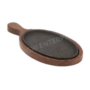 Cast Iron Sizzler platter with Wooden Liner and Handle