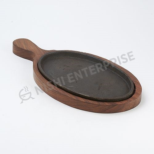 Cast Iron Sizzler platter with Wooden Liner and Handle