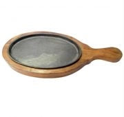 Cast Iron Sizzler platter with Wooden Liner and Handle
