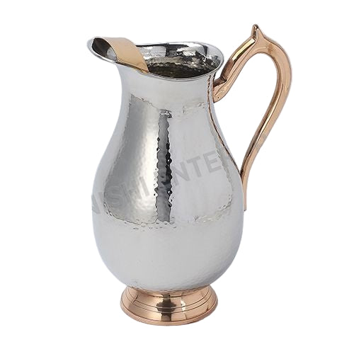 Hammered Stainless Steel Water Pitcher with Copper Handle