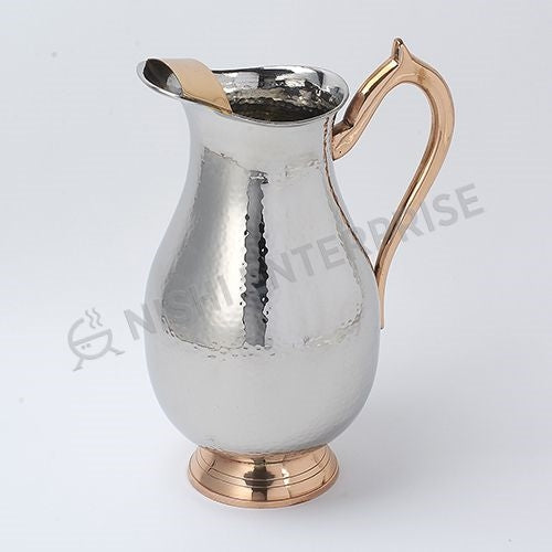 Hammered Stainless Steel Water Pitcher with Copper Handle