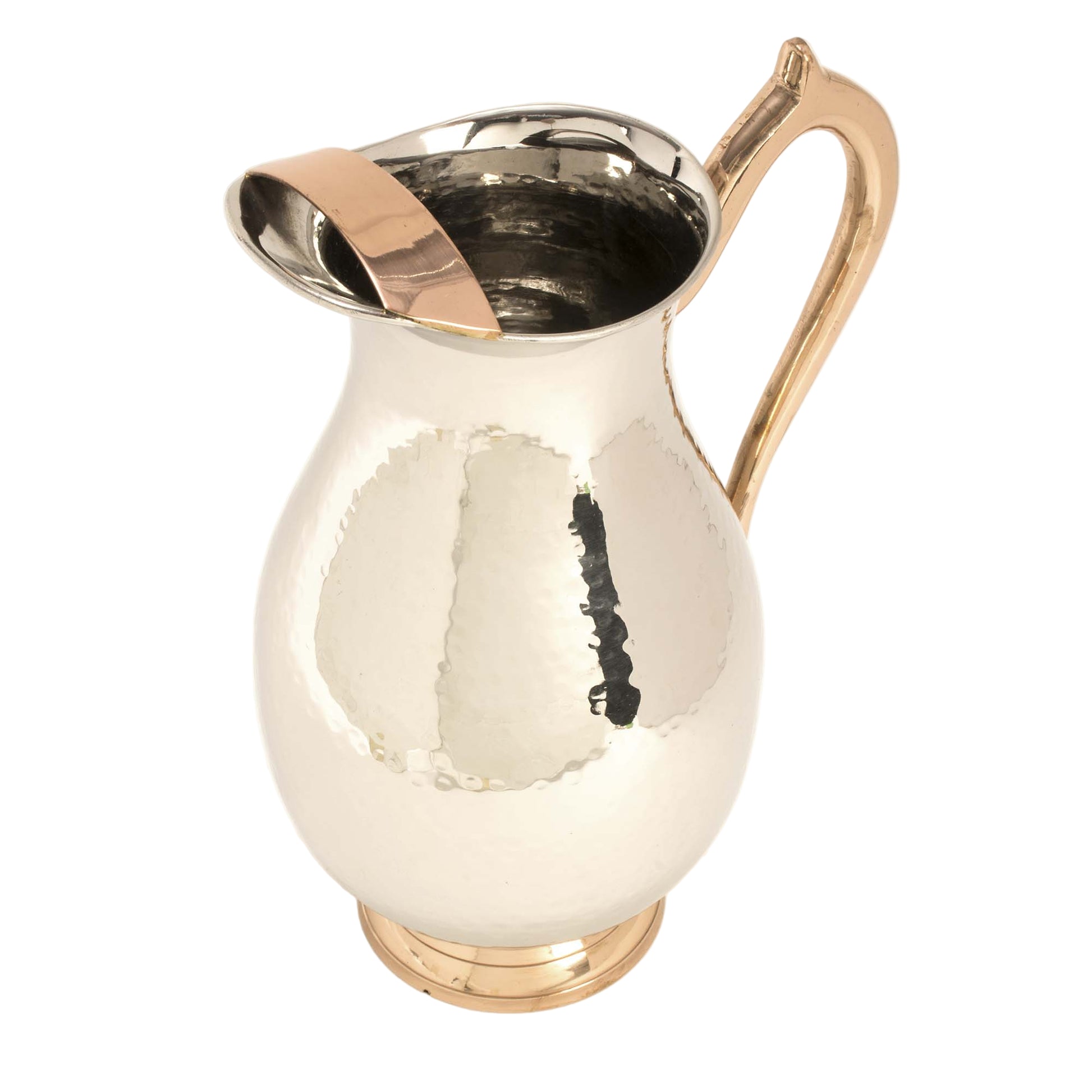 Hammered Stainless Steel Water Pitcher with Copper Handle