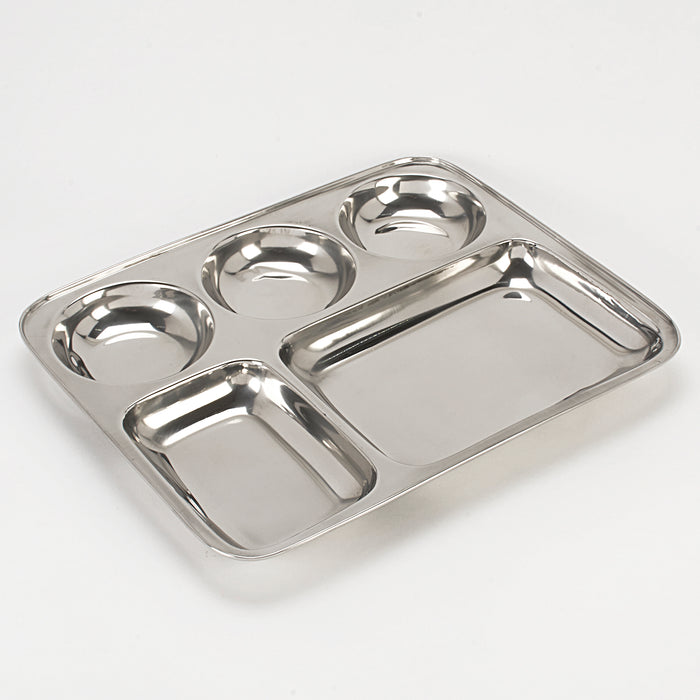 Stainless Steel Rectangle Compartment Plate / Thali 5 portion - R