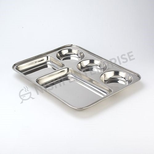 Stainless Steel Rectangle Compartment Plate / Thali 5 portion - R