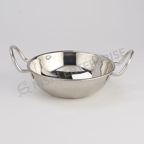 Hammered Stainless Steel kadai serving bowl with wire handles - 12 Oz.