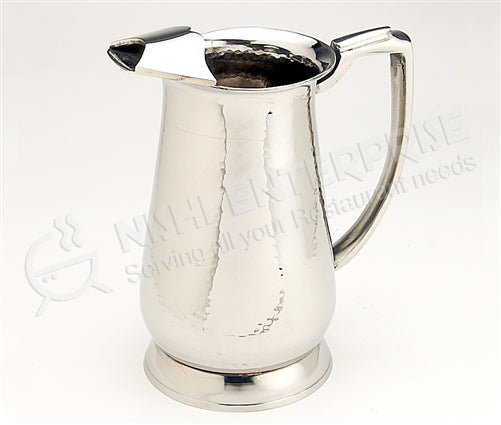 Water Pitcher - Maharaja - with Ice Guard - Hand Hammerred Stainless Steel - 48 Oz.