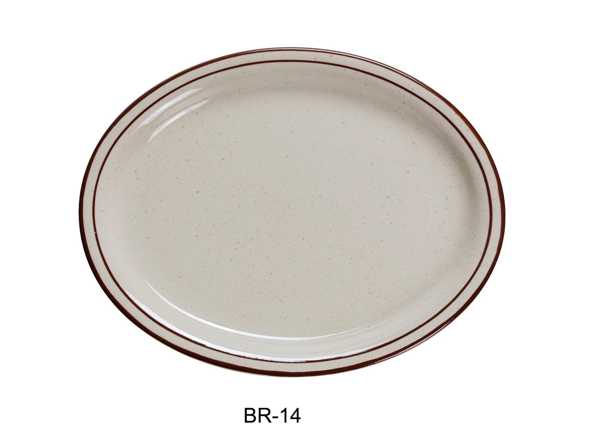 Yanco BR - 14 Brown Speckled Platter, 13.25"‚ Length, 10.25"‚ Width, China, American White Color, Pack of 12
