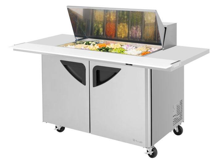 Turbo Air TST-48SD-18-E-N, 2 Solid Doors Mega Top Unit, Extended Countertop Refrigerated Sandwich Prep Table