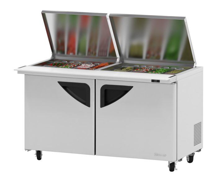 Turbo Air TST-60SD-24-N-FL, 2 Solid Doors Refrigerated Mega Top Sandwich/Salad Prep Table with Flat Lid