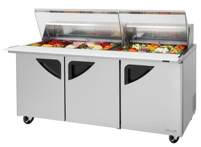 Turbo Air TST-72SD-30-N-CL, 3 Solid Doors Mega Top Unit Refrigerated Clear Lid, Super Deluxe Series