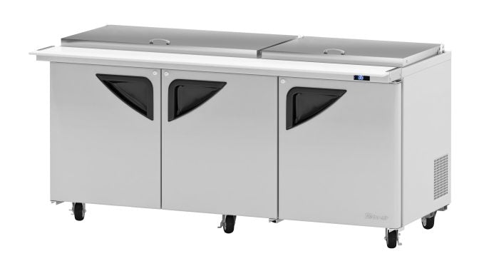 Turbo Air TST - 72SD - 30 - N - FL, 3 Solid Doors Mega Top Refrigerated Sandwich/Salad Unit Flat Lid