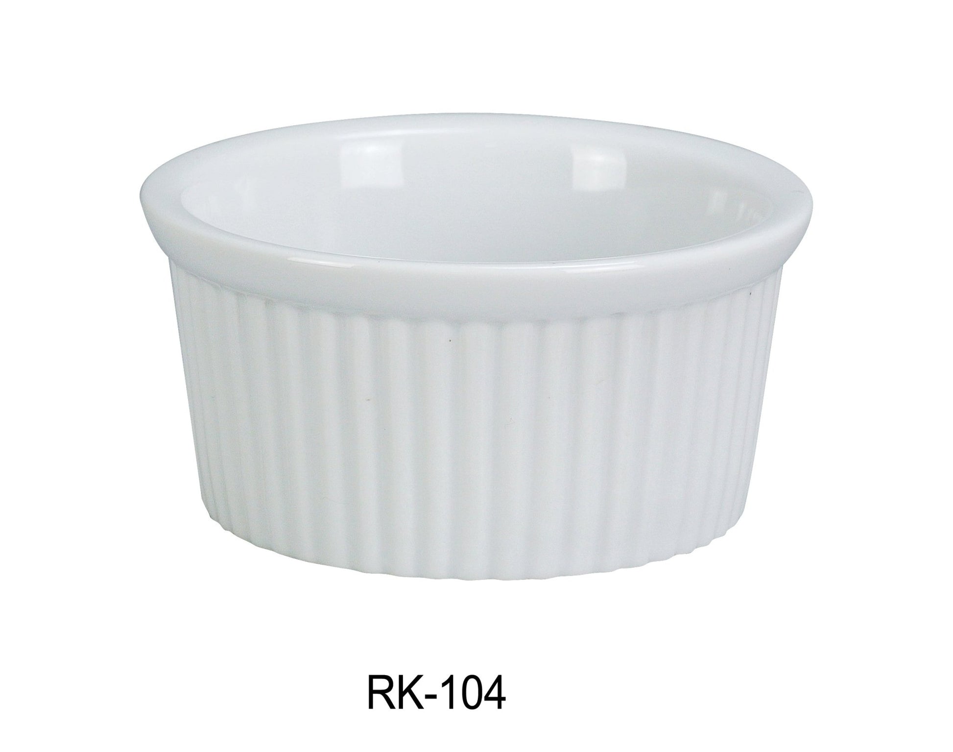 Yanco RK - 104 Ramekin, Fluted, 4 oz Capacity, 3.25"‚ Diameter, 1.5"‚ Height, China, Super White Color, Pack of 48