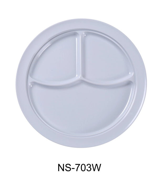 Yanco NS-703W Nessico 3-Compartment Plate, 10.875″ Diameter, Melamine, White Color, Pack of 24