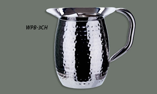 WINCO WPB-3CH Hammered Stainless Steel Bell Pitcher w/Ice Guard - 2 Qt.