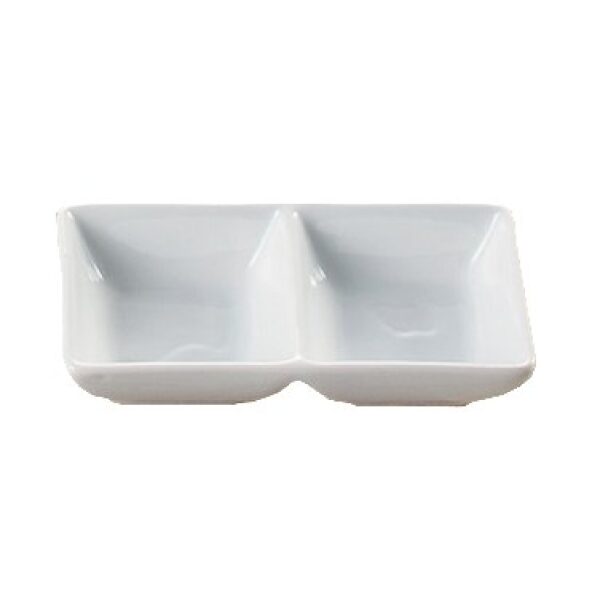 Yanco ML - 725 Two Divided Tray, 2 X 2 oz Wells, 5.5"‚ Length, 2.75"‚ Width, 1.375"‚ Height, China, Super White, Pack of 36