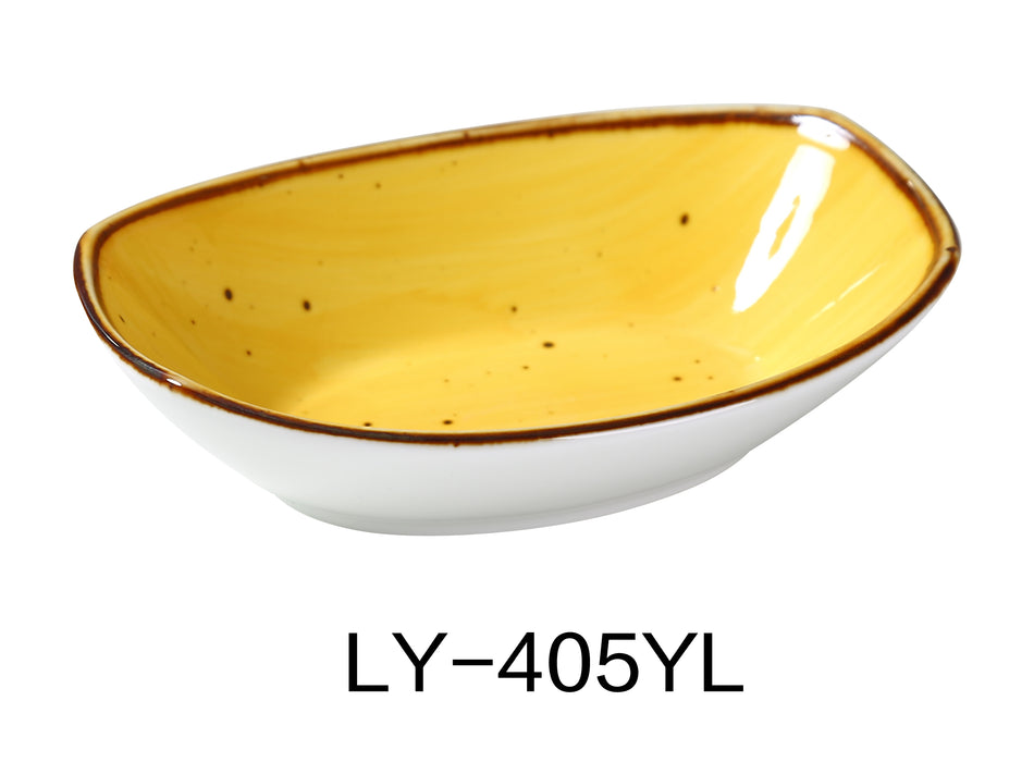 Yanco LY-405YL Lyon 5 1/2" x 3 3/4" x 1 3/8" Small Oval Dish, 5 Oz, Yellow, Reactive Glaze, China, Pack of 36