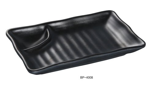 Yanco BP - 4008 Black Pearl - 2 Compartment Plate, 8" Length, Melamine, Black Color with Matting Finish, Pack of 48