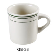 Yanco GB - 38 Green Band Coffee/Tea Mug, 8 oz Capacity, 3 .25"‚ Diameter, 3"‚ Height, China, American White Color, Pack of 36