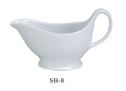 Yanco SB - 8 Sauce Boat, 8.5 oz Capacity, 8.25"‚ Length, 2.5"‚ Width, 3.25"‚ Height, China, Super White Color, Pack of 24