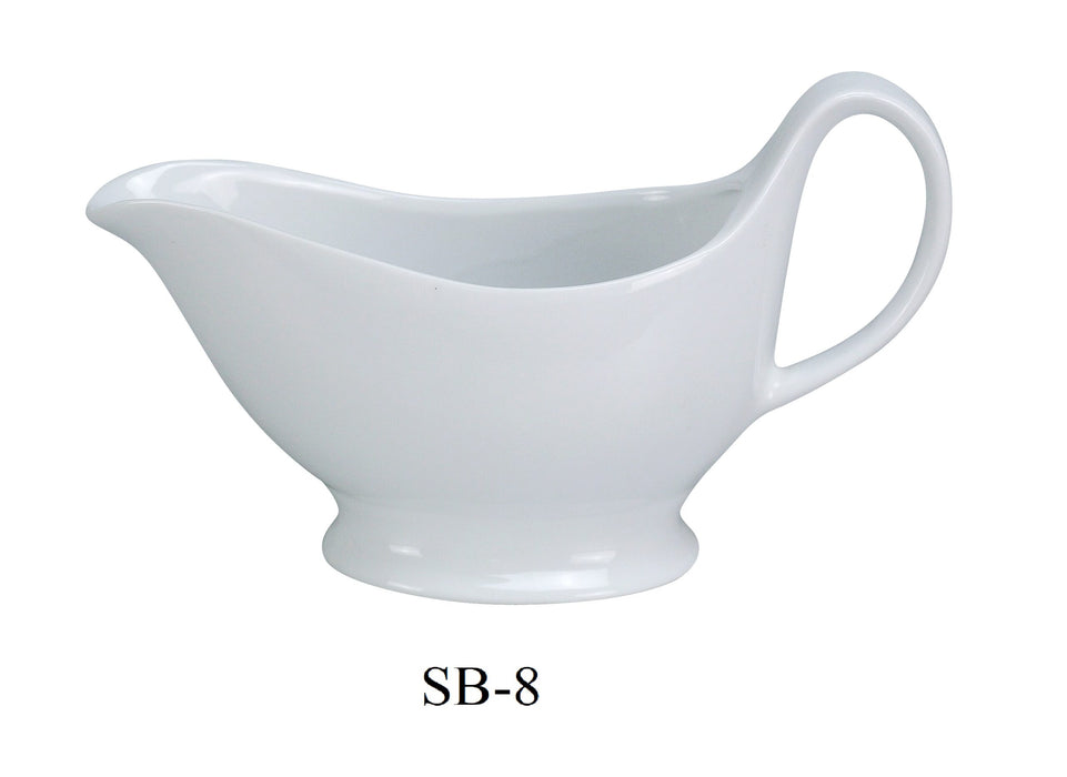 Yanco SB-8 Sauce Boat, 8.5 oz Capacity, 8.25″ Length, 2.5″ Width, 3.25″ Height, China, Super White Color, Pack of 24