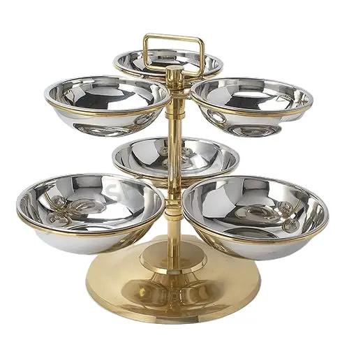 Roll Food Display Copper/Stainless Steel Revolving Food Display for Buffet - 6 Bowls