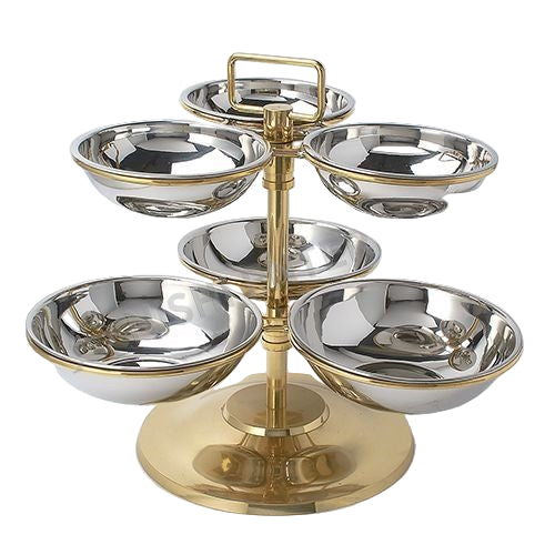 Copper/Stainless Steel Revolving Food Display for Buffet - 6 Bowls