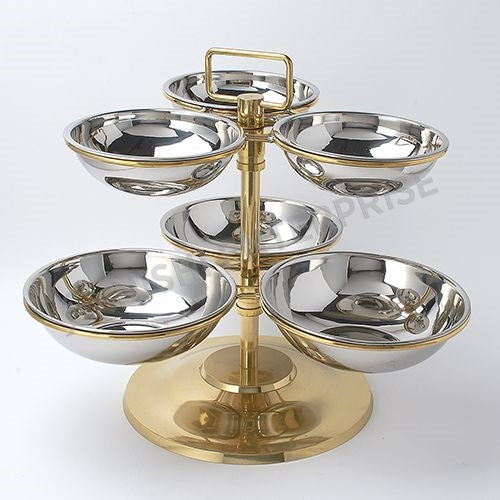 Copper/Stainless Steel Revolving Food Display for Buffet - 6 Bowls