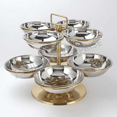 Copper/Stainless Steel Revolving Food Display for Buffet - 8 Bowls