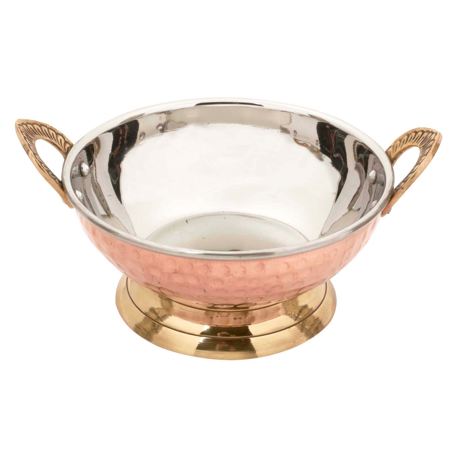 Copper/Stainless Steel Kadai serving bowl - 20 Oz. with Brass base